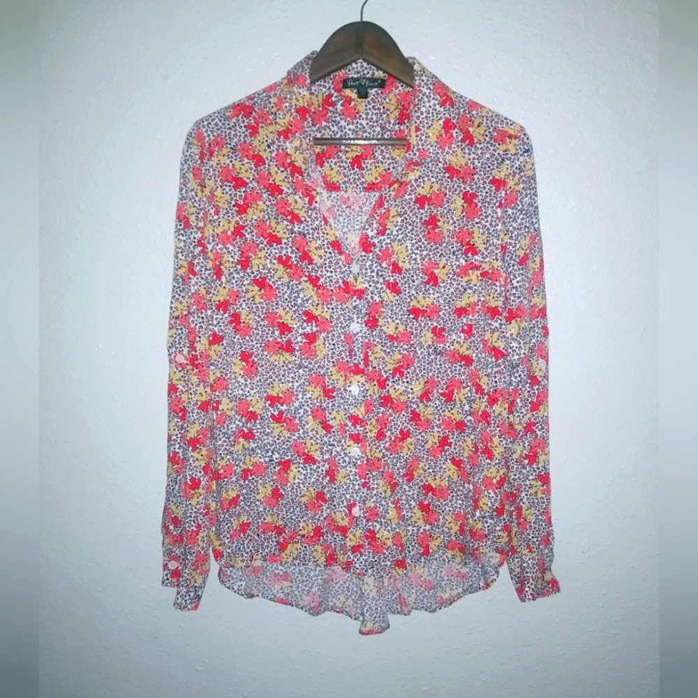 Velvet Heart XL Leopard Bright Orange Gold Print Button Down Top